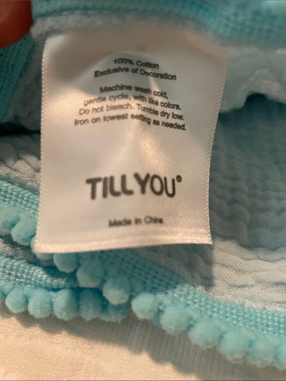 Light Blue Cotton Muslin baby blanket with Pom Trim